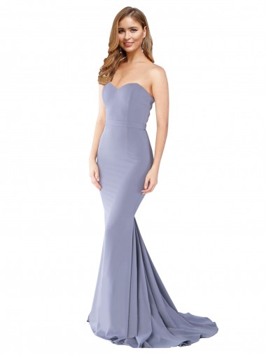 Azul humo Sirena Cuello de Corazón Sin tirantes Crepé Elástico Largo Formales Vestidos de dama de honor / Vestidos de fiesta Baratos