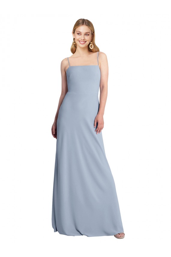 Compra Azul humo línea A Cuadrado Crepé Elástico Largo Vestidos de dama de honor / Vestidos de fiesta