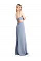 Compra Azul humo línea A Tirantes espagueti Cucharón Crepé Elástico Largo Vestidos de dama de honor / Vestidos de fiesta