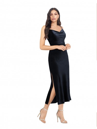 Azul marina oscuro Columna Midi Terciopelo Elástico Corto Formales Vestidos de dama de honor / Vestidos de fiesta / Vestidos de cóctel Baratos