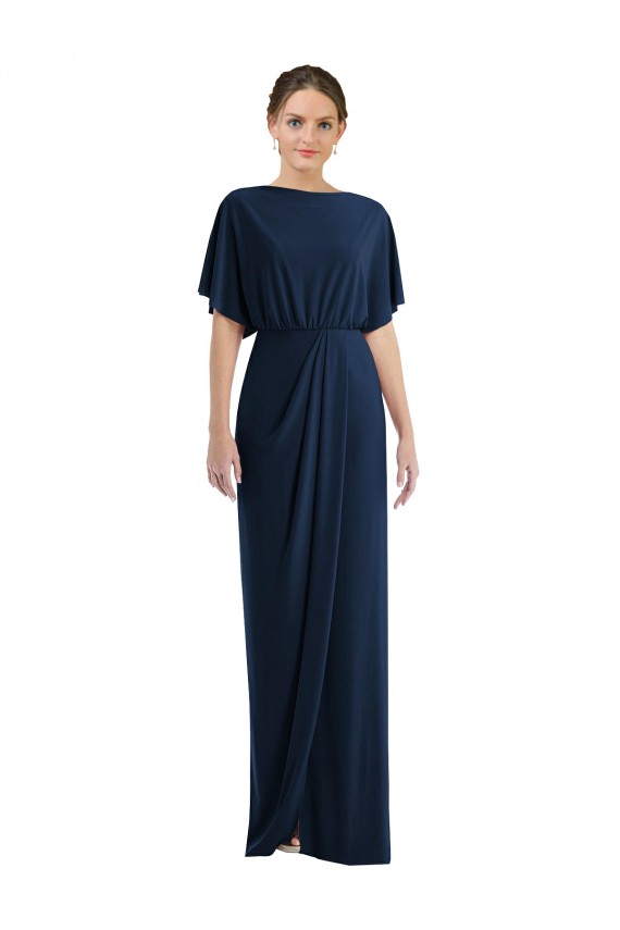 Compra Azul marina oscuro Cubierta Barco Spandex Largo Vestidos de dama de honor / Vestidos de fiesta