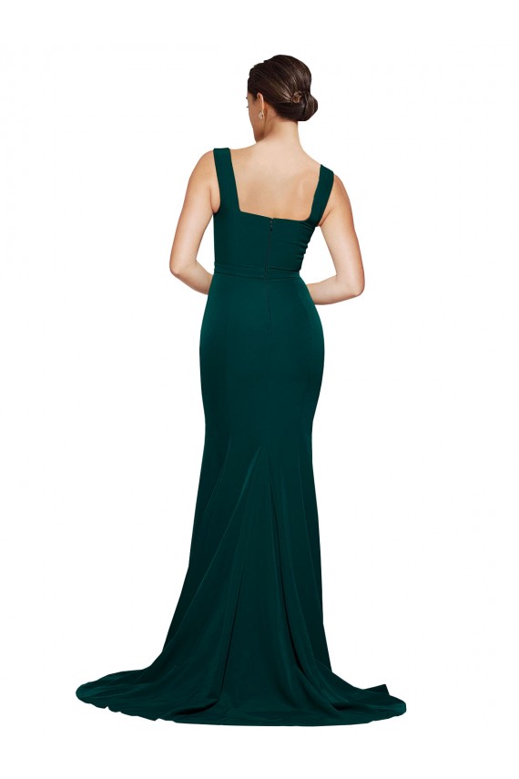 Compra Verde Midnight Cubierta Cuadrado Barrer tren Crepé Elástico Largo Vestidos de dama de honor / Vestidos de fiesta