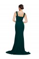Compra Verde Midnight Cubierta Cuadrado Barrer tren Crepé Elástico Largo Vestidos de dama de honor / Vestidos de fiesta