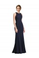 Compra Azul marina oscuro Cubierta Cucharón Cuello Alto Crepé Elástico Largo Vestidos de dama de honor / Vestidos de fiesta