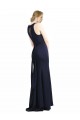 Compra Azul marina oscuro Cubierta Cucharón Cuello Alto Crepé Elástico Largo Vestidos de dama de honor / Vestidos de fiesta