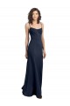 Compra Azul marina oscuro Cubierta Cuello Alto Tirantes espagueti Crepé Elástico Largo Formales Vestidos de dama de honor / Vestidos de fiesta