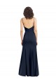 Compra Azul marina oscuro Cubierta Cuello Alto Tirantes espagueti Crepé Elástico Largo Formales Vestidos de dama de honor / Vestidos de fiesta