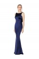 Compra Azul marina oscuro Cubierta Halter Cuello Alto Satén elástico Largo Formales Vestidos de dama de honor / Vestidos de fiesta