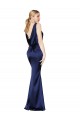 Compra Azul marina oscuro Cubierta Halter Cuello Alto Satén elástico Largo Formales Vestidos de dama de honor / Vestidos de fiesta