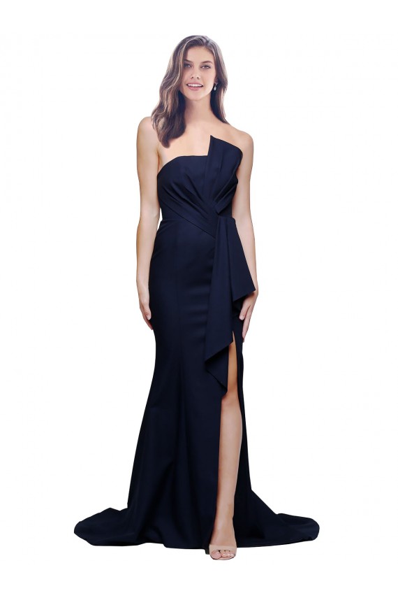 Compra Azul marina oscuro Cubierta Sin tirantes Barrer tren Crepé Elástico Largo Vestidos de dama de honor / Vestidos de fiesta