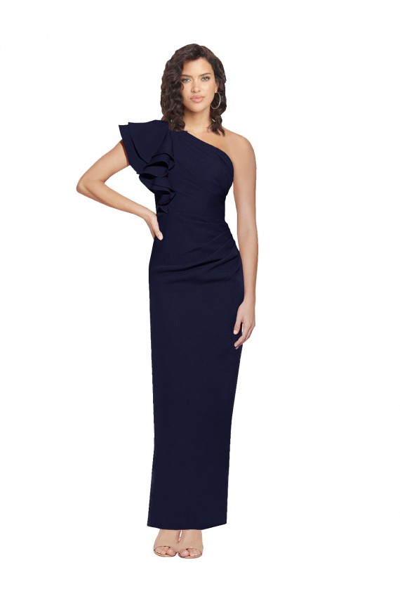 Compra Azul marina oscuro Cubierta Un Hombre Crepé Elástico Largo Formales Vestidos de dama de honor / Vestidos de fiesta