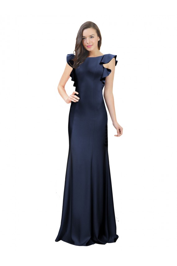 Compra Azul marina oscuro Sirena Barco Crepé Elástico Largo Vestidos de dama de honor / Vestidos de fiesta