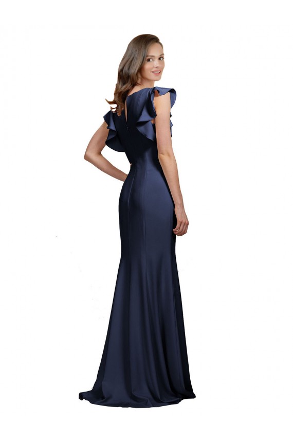 Compra Azul marina oscuro Sirena Barco Crepé Elástico Largo Vestidos de dama de honor / Vestidos de fiesta