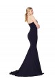 Compra Azul marina oscuro Sirena Cuello Alto Barrer tren Crepé Elástico Largo Formales Vestidos de dama de honor / Vestidos de fiesta
