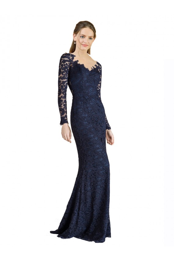 Compra Azul marina oscuro Sirena Cuello de Corazón Encaje Largo Vestidos de dama de honor / Vestidos de fiesta
