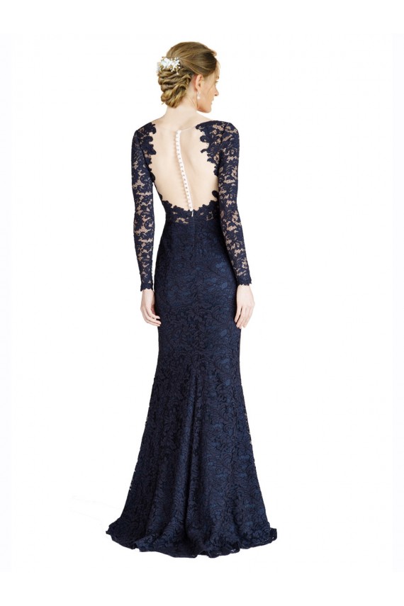 Compra Azul marina oscuro Sirena Cuello de Corazón Encaje Largo Vestidos de dama de honor / Vestidos de fiesta