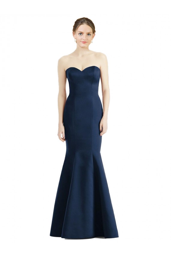 Compra Azul marina oscuro Sirena Cuello de Corazón Satén Largo Vestidos de dama de honor