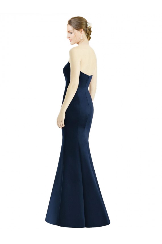 Compra Azul marina oscuro Sirena Cuello de Corazón Satén Largo Vestidos de dama de honor