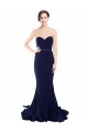 Compra Azul marina oscuro Sirena Cuello de Corazón Sin tirantes Barrer tren Crepé Elástico Largo Vestidos de dama de honor / Vestidos de fiesta