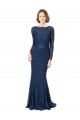 Compra Azul marina oscuro Sirena Cuello joya Barrer tren Encaje Largo Vestidos de dama de honor