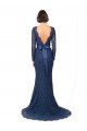 Compra Azul marina oscuro Sirena Cuello joya Barrer tren Encaje Largo Vestidos de dama de honor