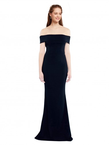 Azul marina oscuro Sirena Hombros Descubiertos Crepé Elástico Largo Formales Vestidos de dama de honor / Vestidos de fiesta Baratos