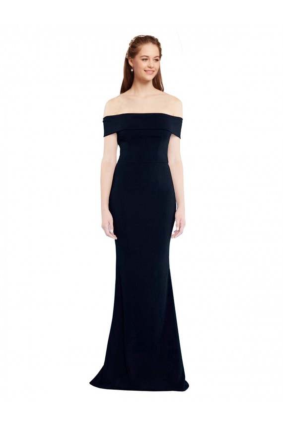 Compra Azul marina oscuro Sirena Hombros Descubiertos Crepé Elástico Largo Formales Vestidos de dama de honor / Vestidos de fiesta