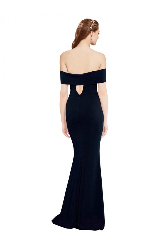 Compra Azul marina oscuro Sirena Hombros Descubiertos Crepé Elástico Largo Formales Vestidos de dama de honor / Vestidos de fiesta