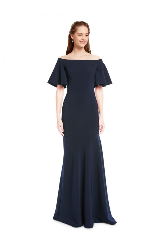 Compra Azul marina oscuro Sirena Hombros Descubiertos Crepé Elástico Largo Formales Vestidos de dama de honor / Vestidos de fiesta