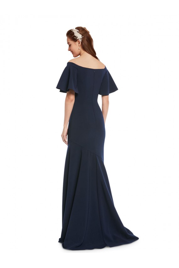 Compra Azul marina oscuro Sirena Hombros Descubiertos Crepé Elástico Largo Formales Vestidos de dama de honor / Vestidos de fiesta