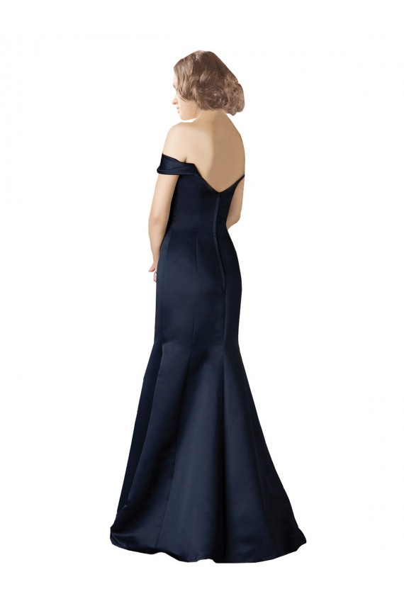 Compra Azul marina oscuro Sirena Hombros Descubiertos Cuello en V Satén Largo Vestidos de dama de honor / Vestidos de fiesta