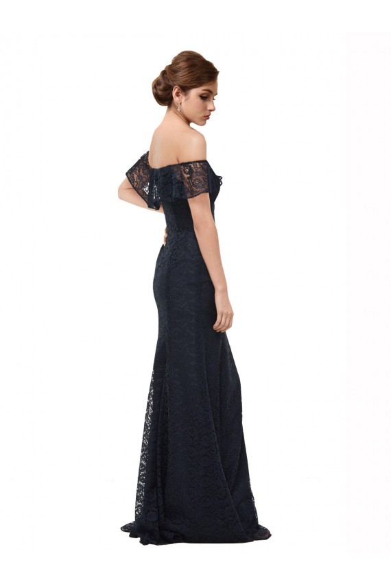 Compra Azul marina oscuro Sirena Hombros Descubiertos Encaje Largo Vestidos de dama de honor / Vestidos de fiesta