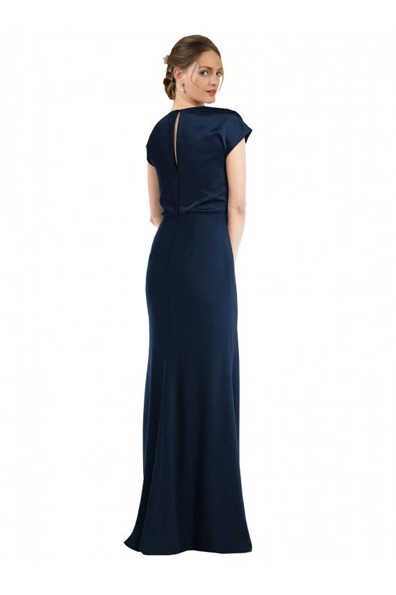 Compra Azul marina oscuro Trompeta Hombros Descubiertos Crepé Elástico Largo Formales Vestidos de dama de honor / Vestidos de fiesta
