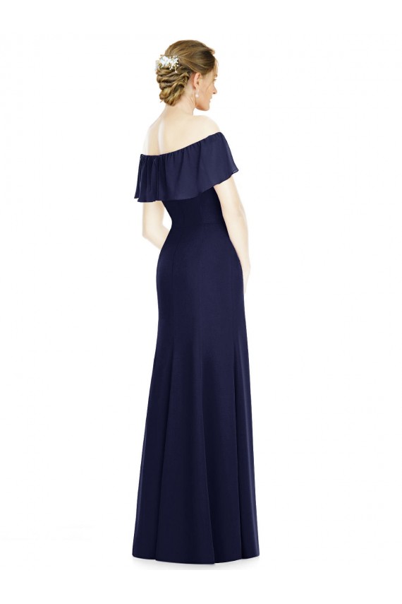 Compra Azul marina oscuro Trompeta Hombros Descubiertos Gasa Largo Vestidos de dama de honor