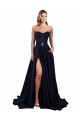 Compra Azul marina oscuro línea A Cuello Alto Crepé Elástico Largo Formales Vestidos de dama de honor / Vestidos de fiesta