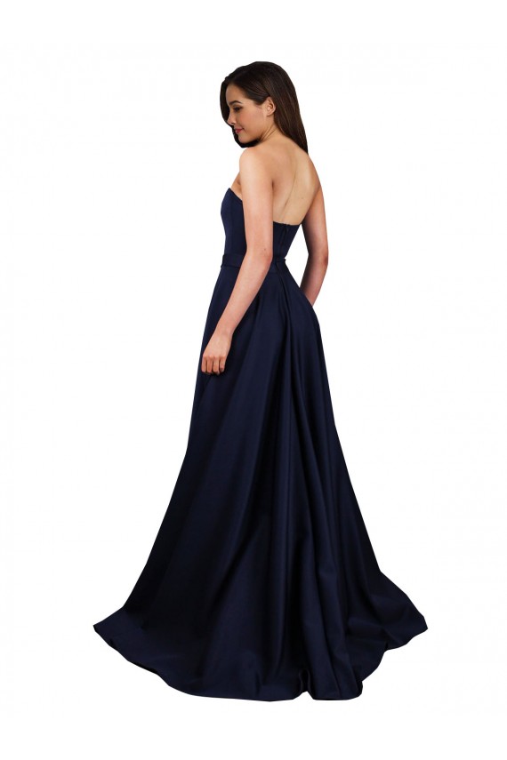 Compra Azul marina oscuro línea A Cuello Alto Crepé Elástico Largo Formales Vestidos de dama de honor / Vestidos de fiesta
