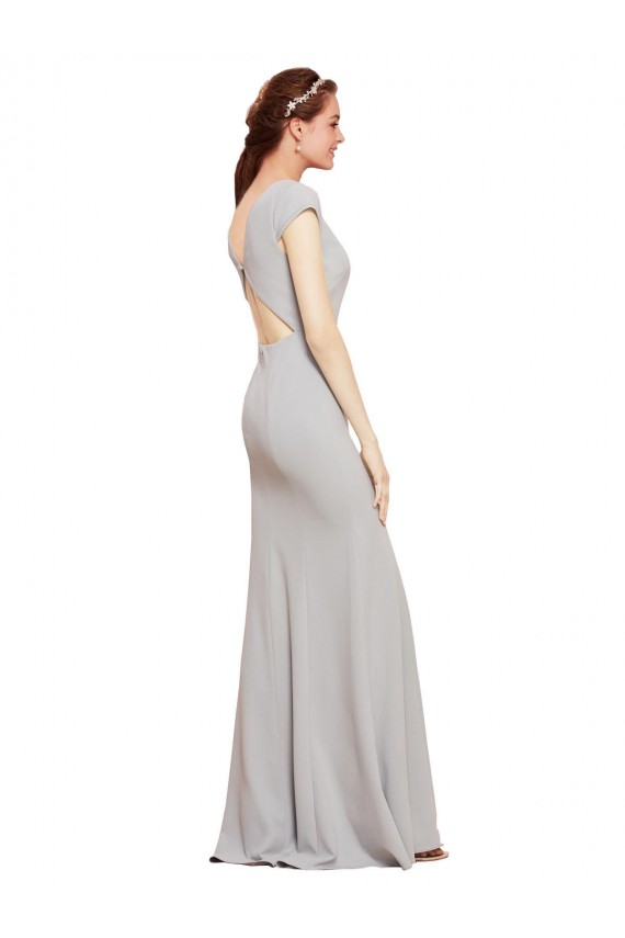 Compra Azul marina oscuro línea A Cuello Barco Crepé Elástico Largo Formales Vestidos de dama de honor / Vestidos de fiesta
