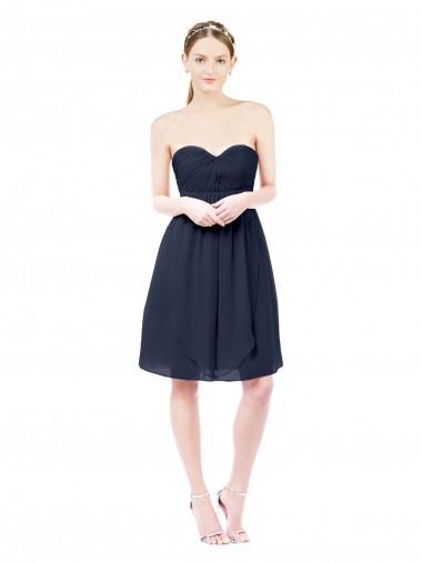 Azul marina oscuro línea A Cuello de Corazón Gasa Corto Vestidos de dama de honor / Vestidos de cóctel Baratos