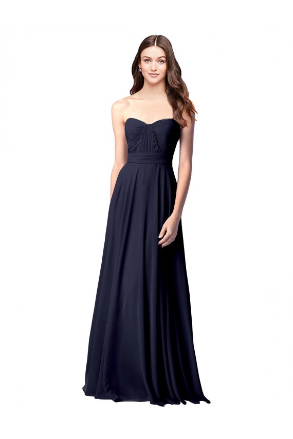 Compra Azul marina oscuro línea A Cuello de Corazón Sin tirantes Gasa Largo Vestidos de dama de honor