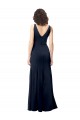 Compra Azul marina oscuro línea A Cuello en V Cuello Alto Crepé Elástico Largo Formales Vestidos de dama de honor / Vestidos de fiesta