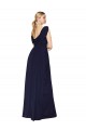 Compra Azul marina oscuro línea A Cuello en V Cuello Alto Gasa Largo Formales Vestidos de dama de honor / Vestidos de fiesta