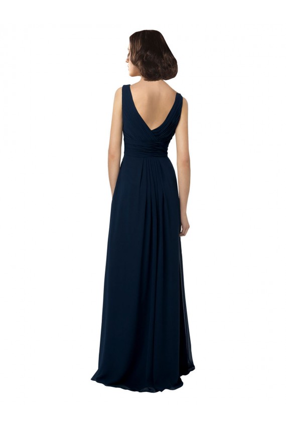 Compra Azul marina oscuro línea A Cuello en V Gasa Largo Vestidos de dama de honor