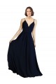 Compra Azul marina oscuro línea A Cuello en V Gasa Largo Vestidos de dama de honor