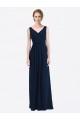 Compra Azul marina oscuro línea A Cuello en V Gasa Largo Vestidos de dama de honor