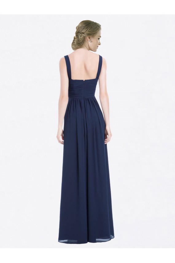 Compra Azul marina oscuro línea A Cuello en V Gasa Largo Vestidos de dama de honor