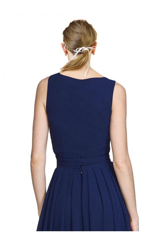 Compra Azul marina oscuro línea A Cuello en V Gasa Largo Vestidos de dama de honor