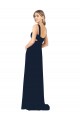 Compra Azul marina oscuro línea A Cuello en V Gasa Largo Vestidos de dama de honor