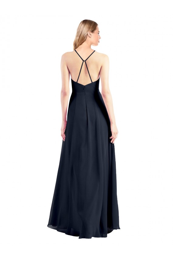 Compra Azul marina oscuro línea A Cuello en V Gasa Largo Vestidos de dama de honor / Vestidos de fiesta