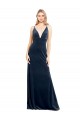 Compra Azul marina oscuro línea A Cuello en V Terciopelo Elástico Largo Vestidos de dama de honor / Vestidos de fiesta
