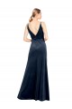 Compra Azul marina oscuro línea A Cuello en V Terciopelo Elástico Largo Vestidos de dama de honor / Vestidos de fiesta